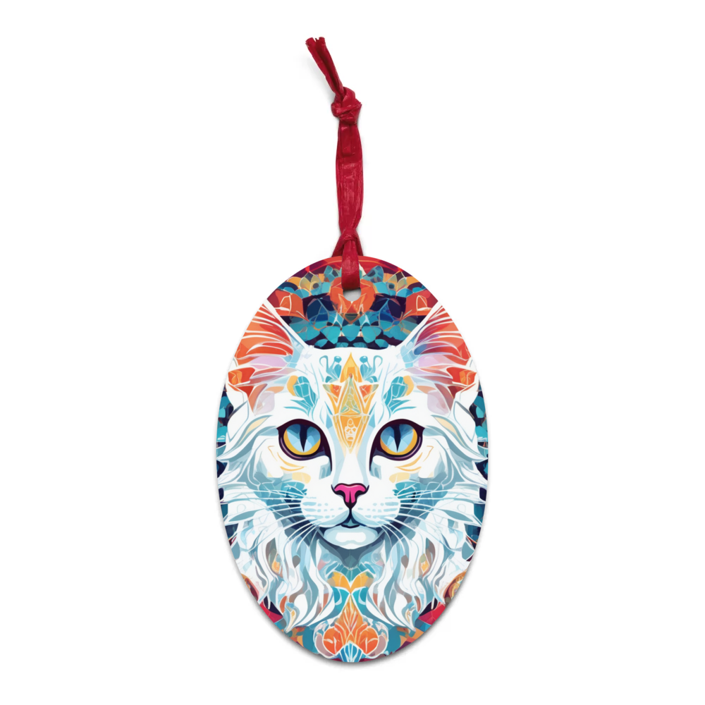 PugMug Custom White Companion Cat Wooden Ornament