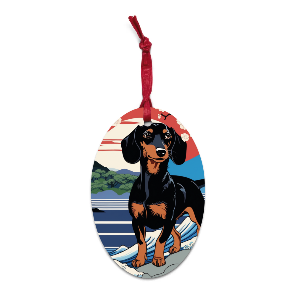 PugMug Custom Black Dachshund Wooden Ornament