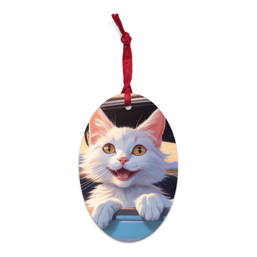 PugMug Custom White Companion Cat Wooden Ornament