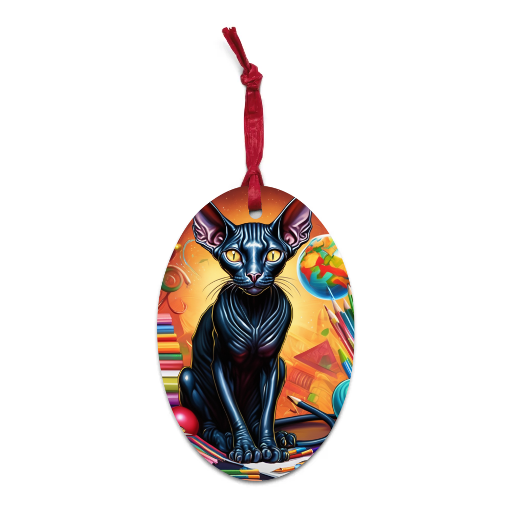 PugMug Custom Black Sphynx Cat Wooden Ornament
