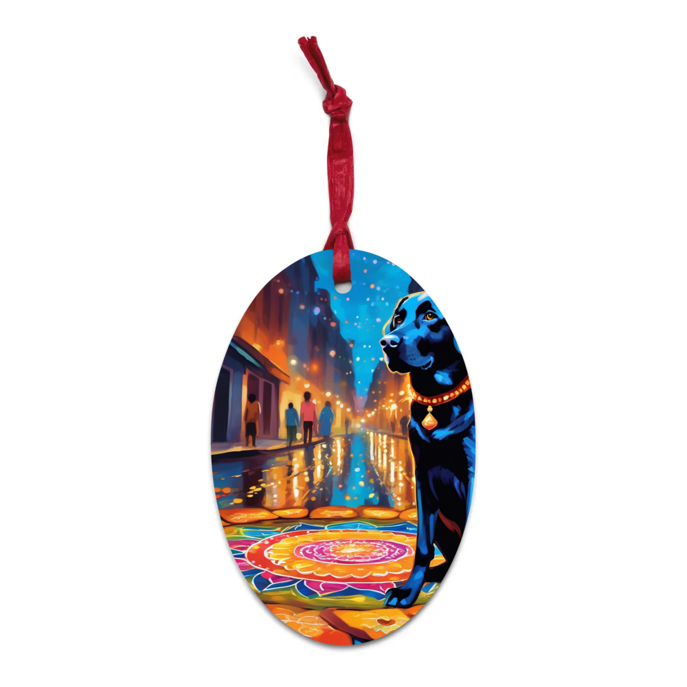 PugMug Custom Black Labrador Retriever Wooden Ornament