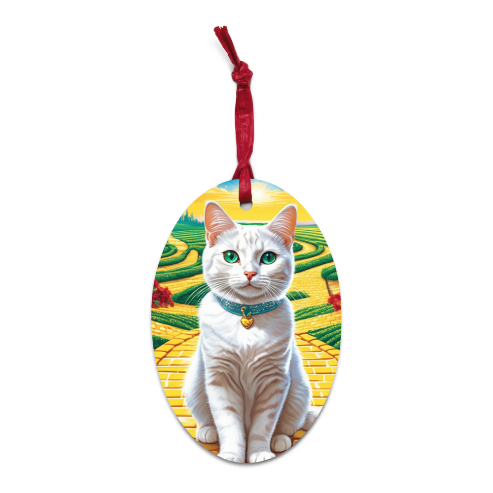 PugMug Custom White Companion Cat Wooden Ornament