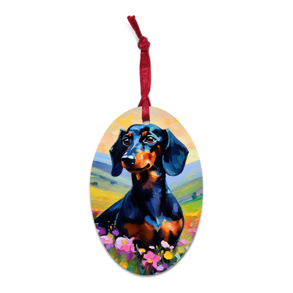 PugMug Custom Black Dachshund Wooden Ornament