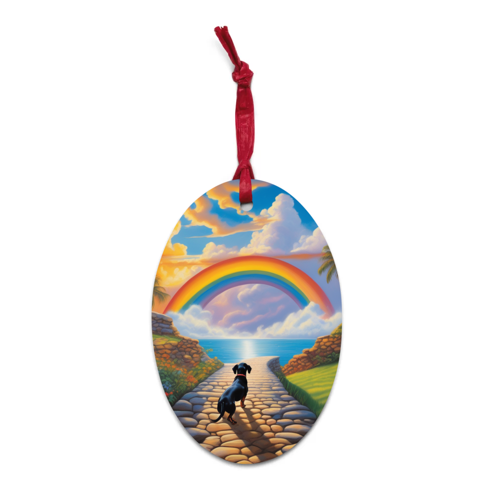 PugMug Custom Black Dachshund Wooden Ornament