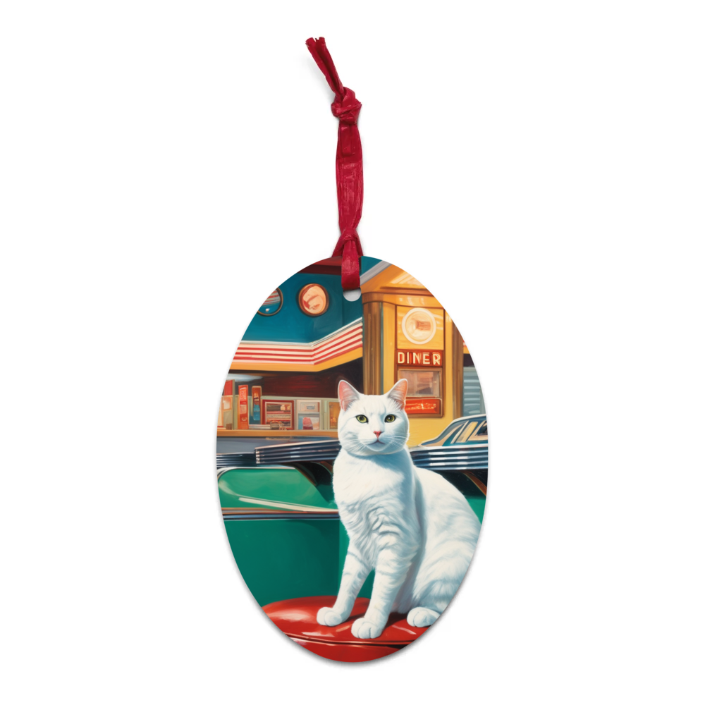 PugMug Custom White Companion Cat Wooden Ornament