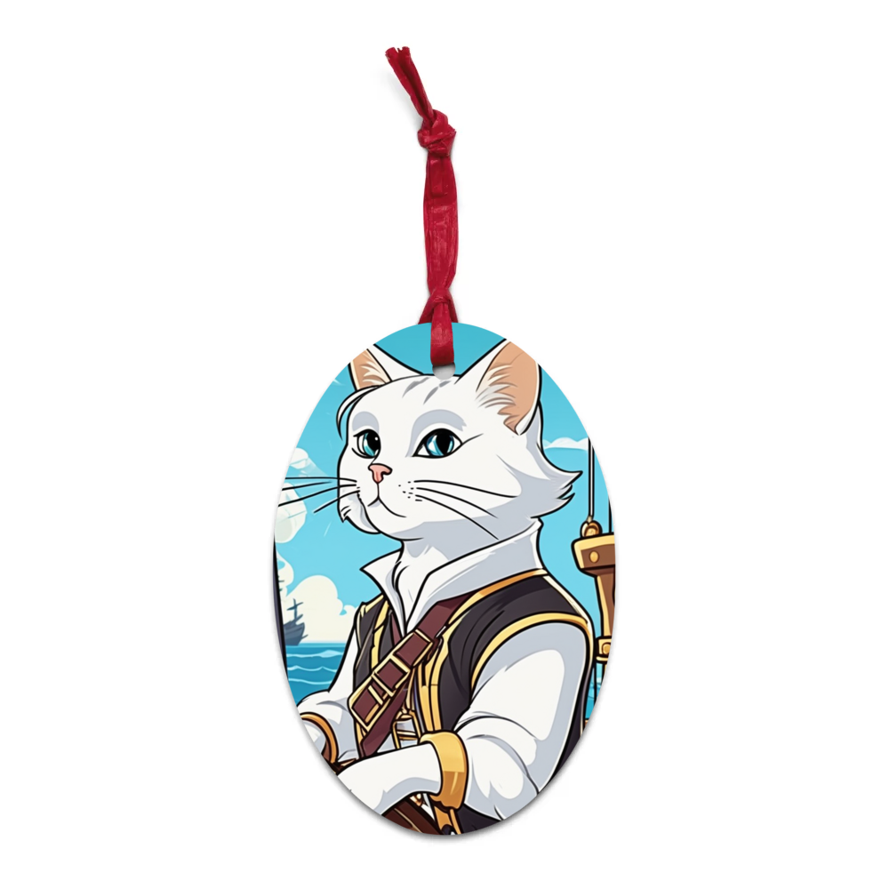 PugMug Custom White Companion Cat Wooden Ornament