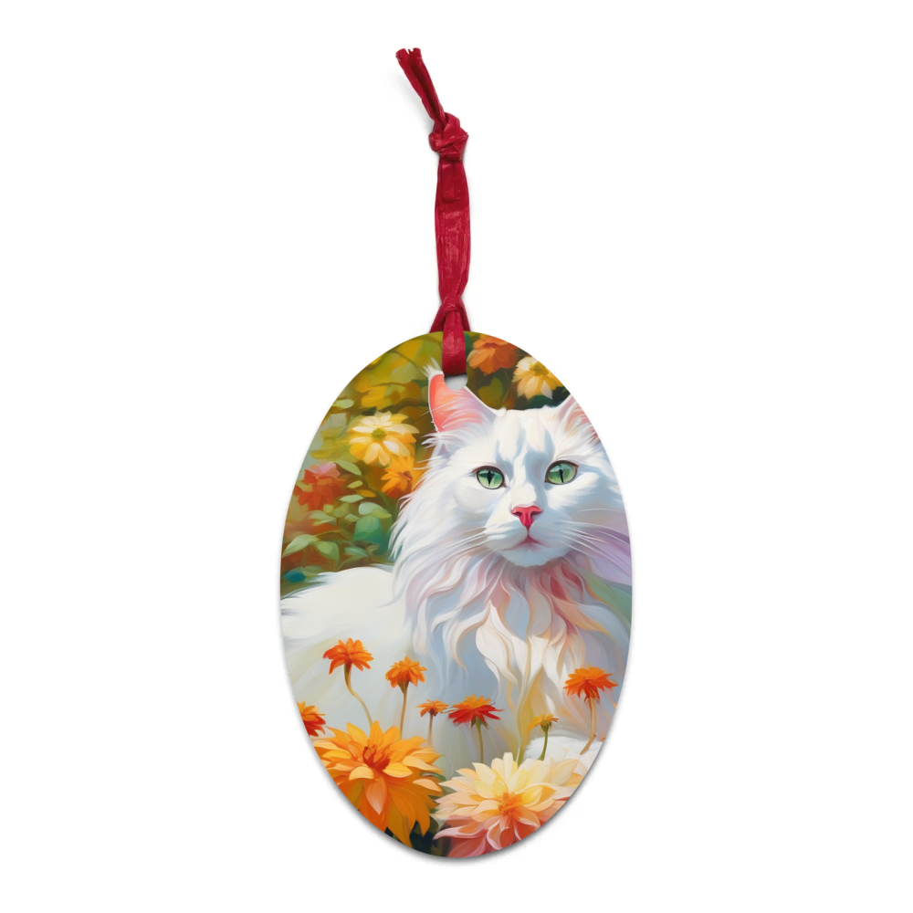 PugMug Custom White Companion Cat Wooden Ornament