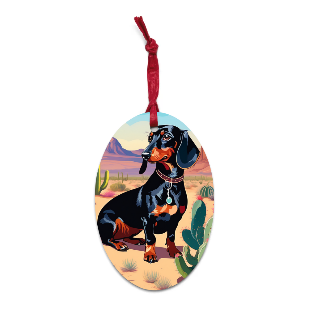 PugMug Custom Black Dachshund Wooden Ornament