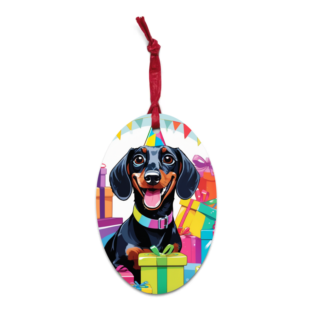 PugMug Custom Black Dachshund Wooden Ornament