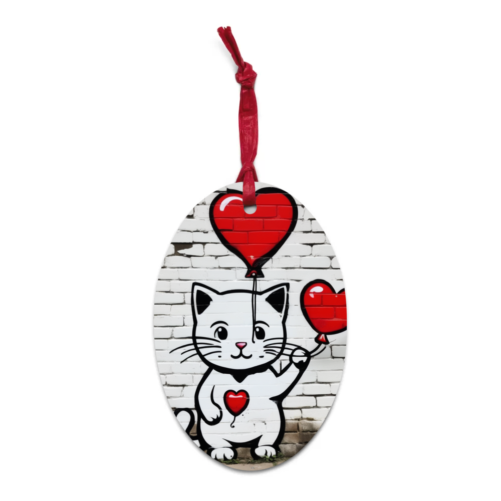 PugMug Custom White Companion Cat Wooden Ornament