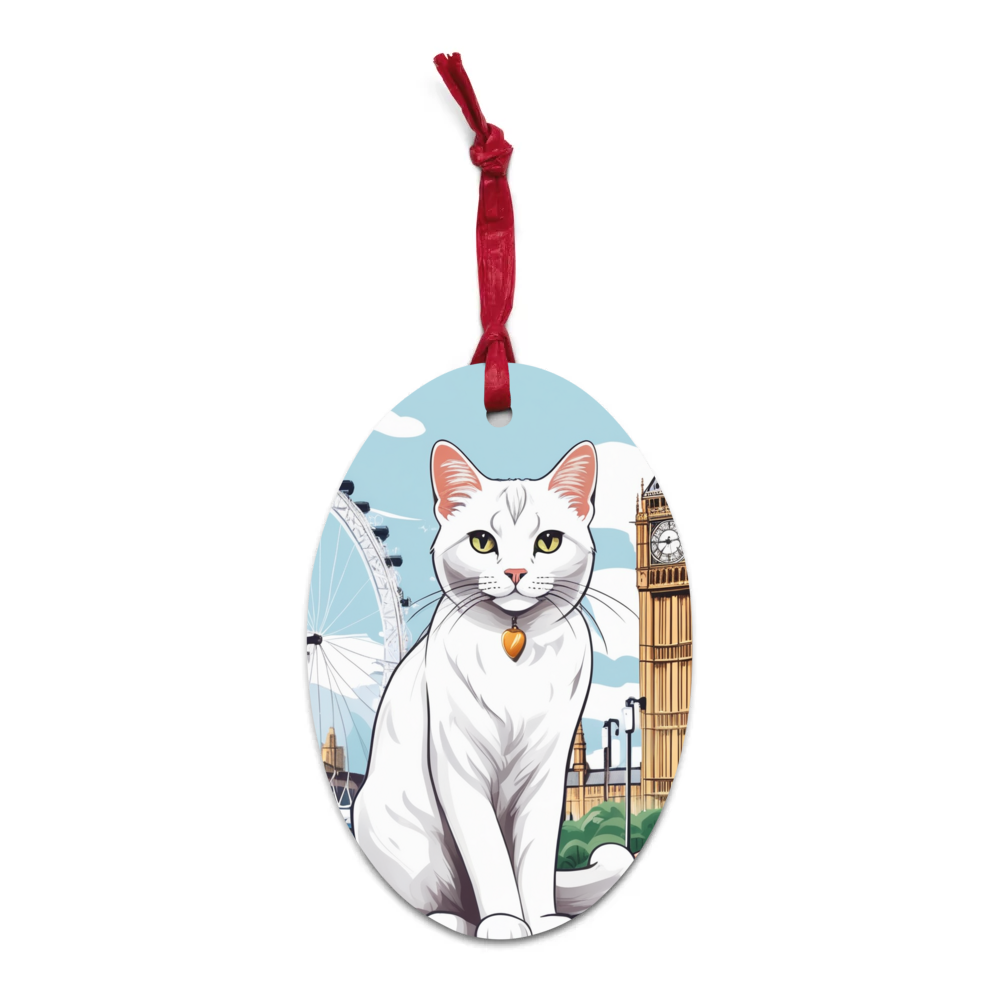 PugMug Custom White Companion Cat Wooden Ornament