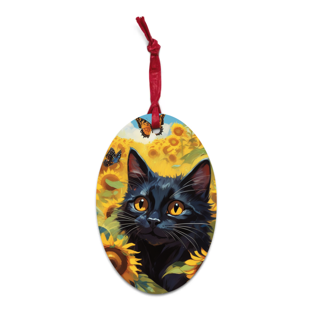 PugMug Custom Black Companion Cat Wooden Ornament