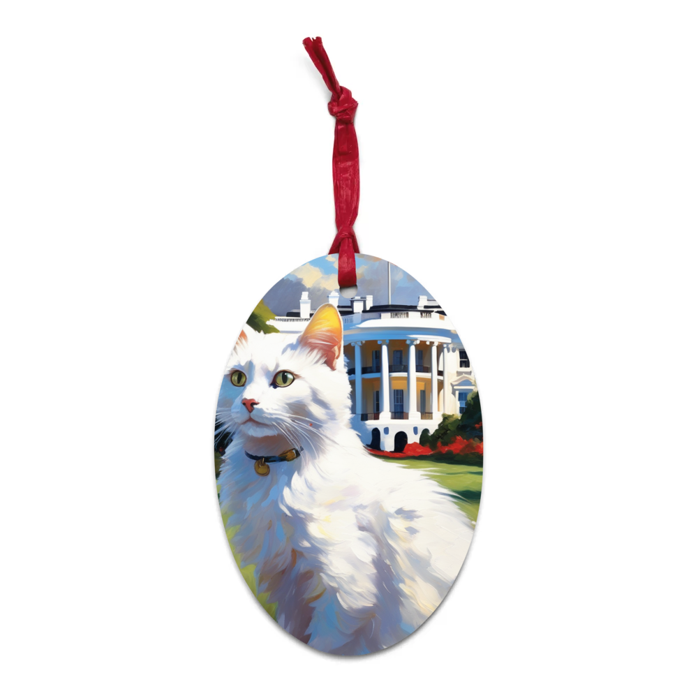 PugMug Custom White Companion Cat Wooden Ornament