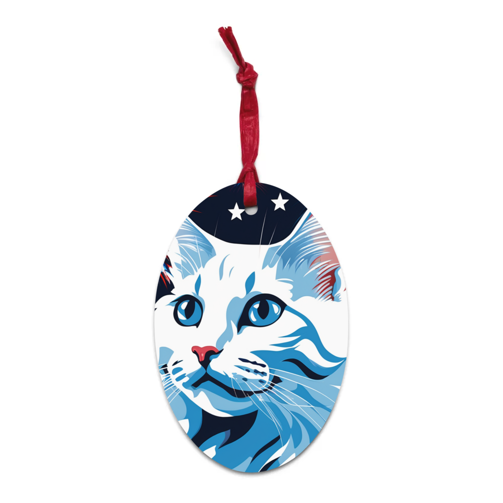 PugMug Custom White Companion Cat Wooden Ornament