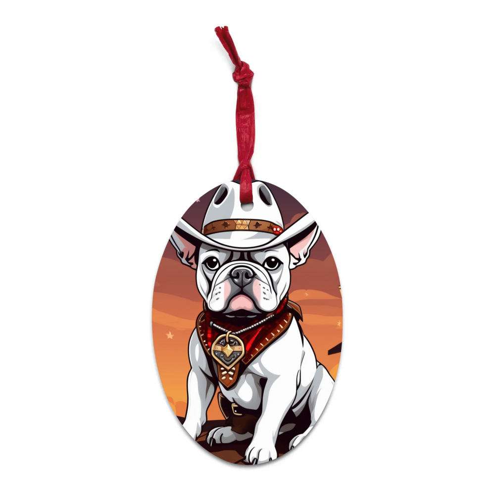 PugMug Custom White French Bulldog Wooden Ornament