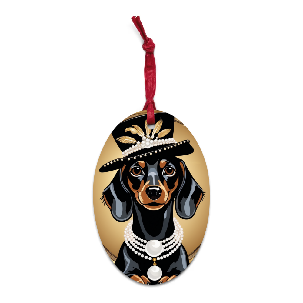 PugMug Custom Black Dachshund Wooden Ornament