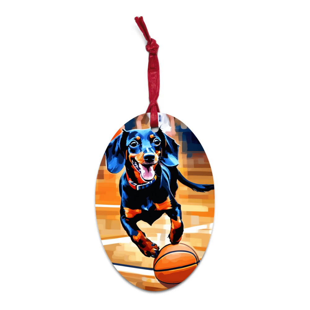 PugMug Custom Black Dachshund Wooden Ornament