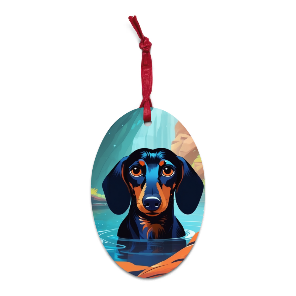 PugMug Custom Black Dachshund Wooden Ornament