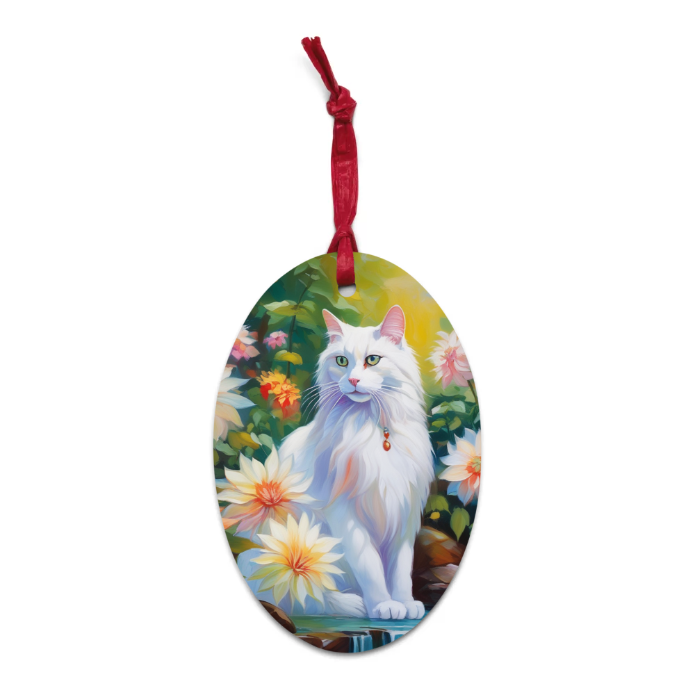 PugMug Custom White Companion Cat Wooden Ornament