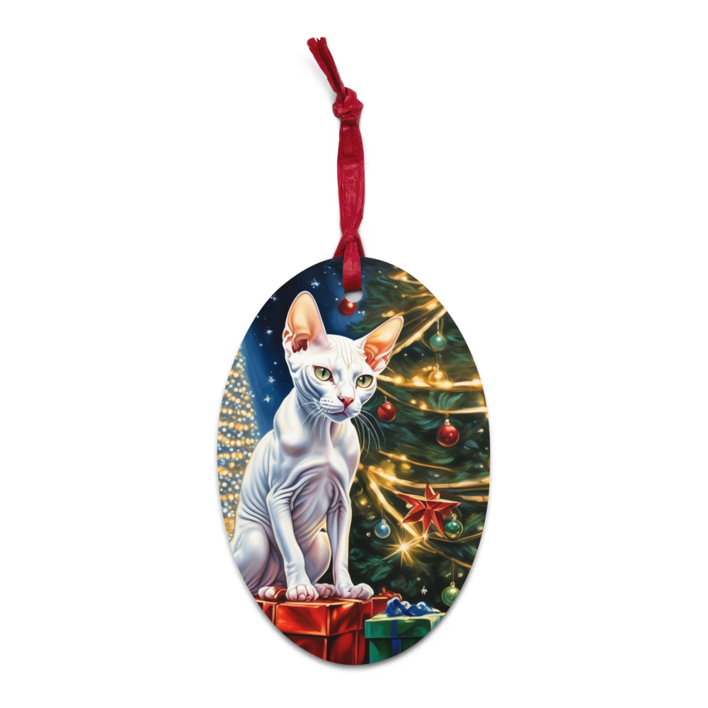 PugMug Custom White Sphynx Cat Wooden Ornament