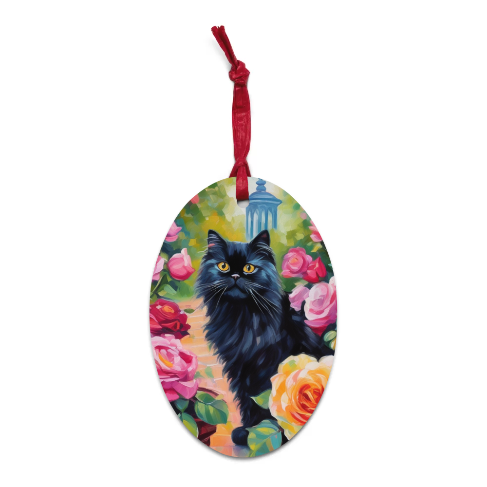 PugMug Custom Black Persian Cat Wooden Ornament