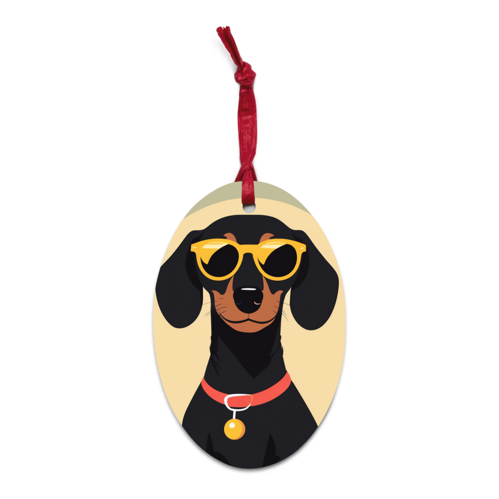 PugMug Custom Black Dachshund Wooden Ornament