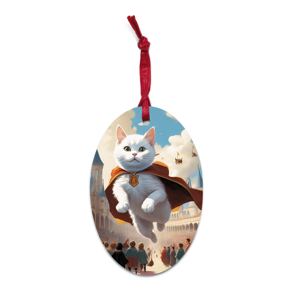 PugMug Custom White Companion Cat Wooden Ornament