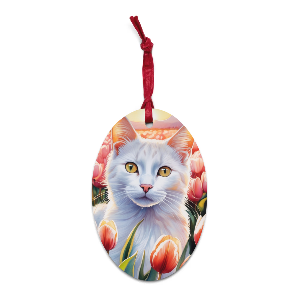 PugMug Custom White Companion Cat Wooden Ornament