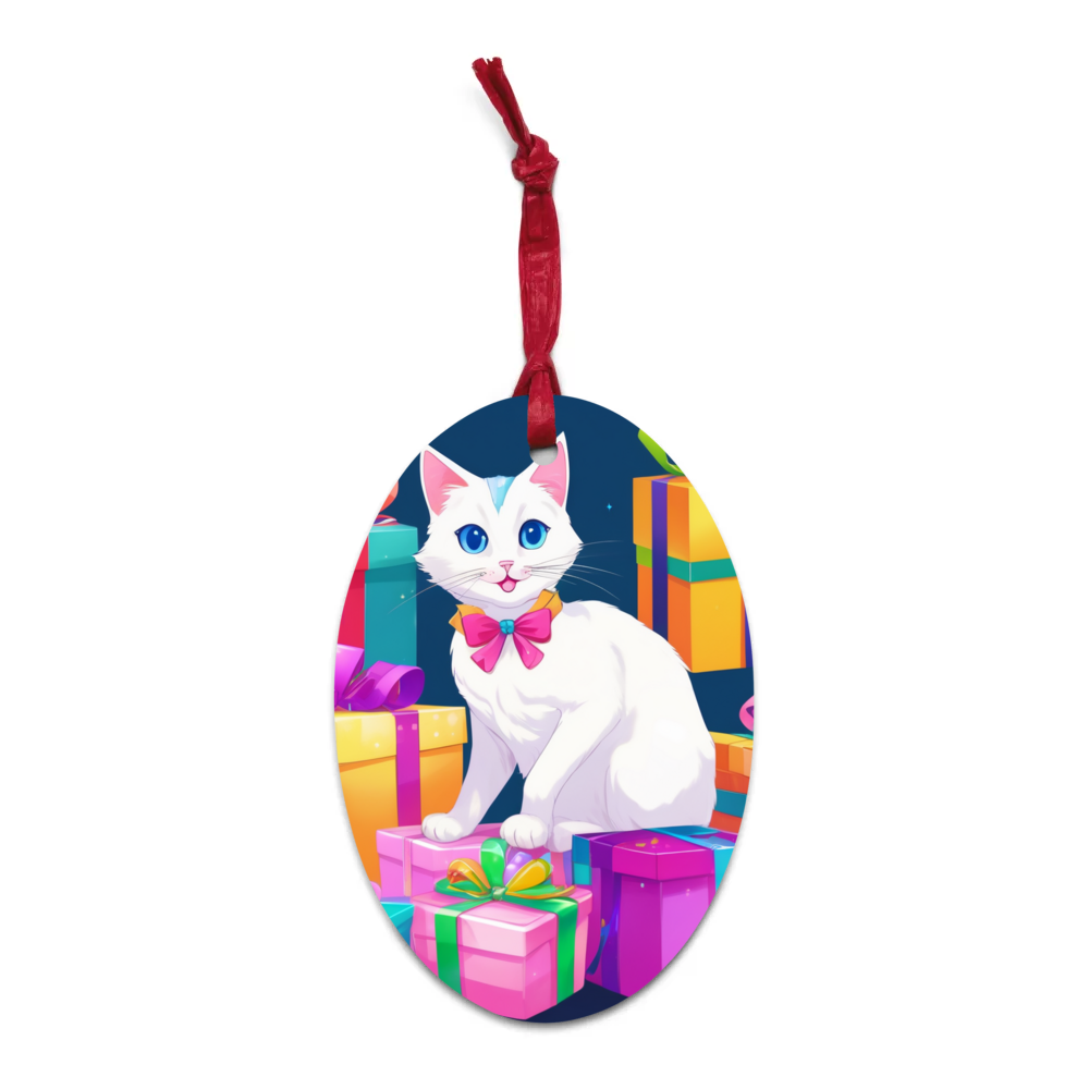 PugMug Custom White Companion Cat Wooden Ornament