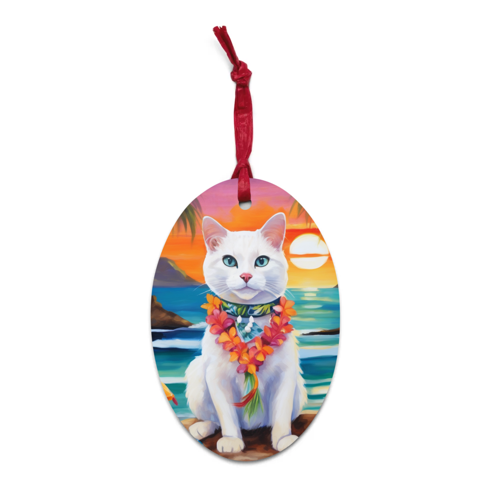 PugMug Custom White Companion Cat Wooden Ornament