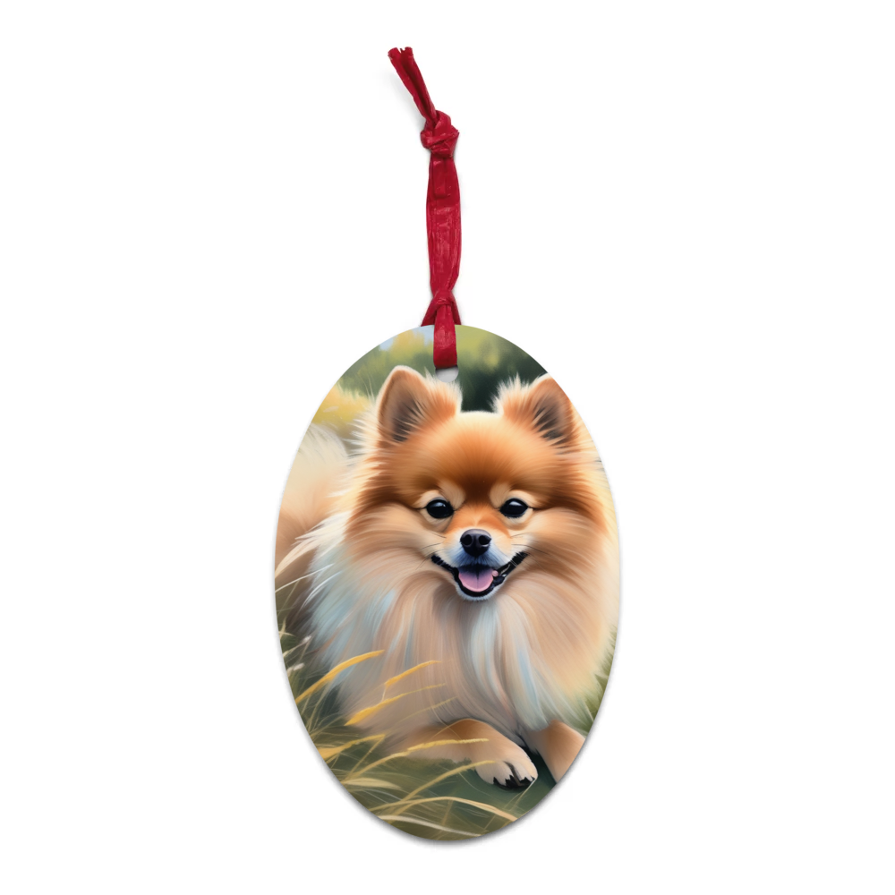 PugMug Custom Tan Pomeranian Wooden Ornament