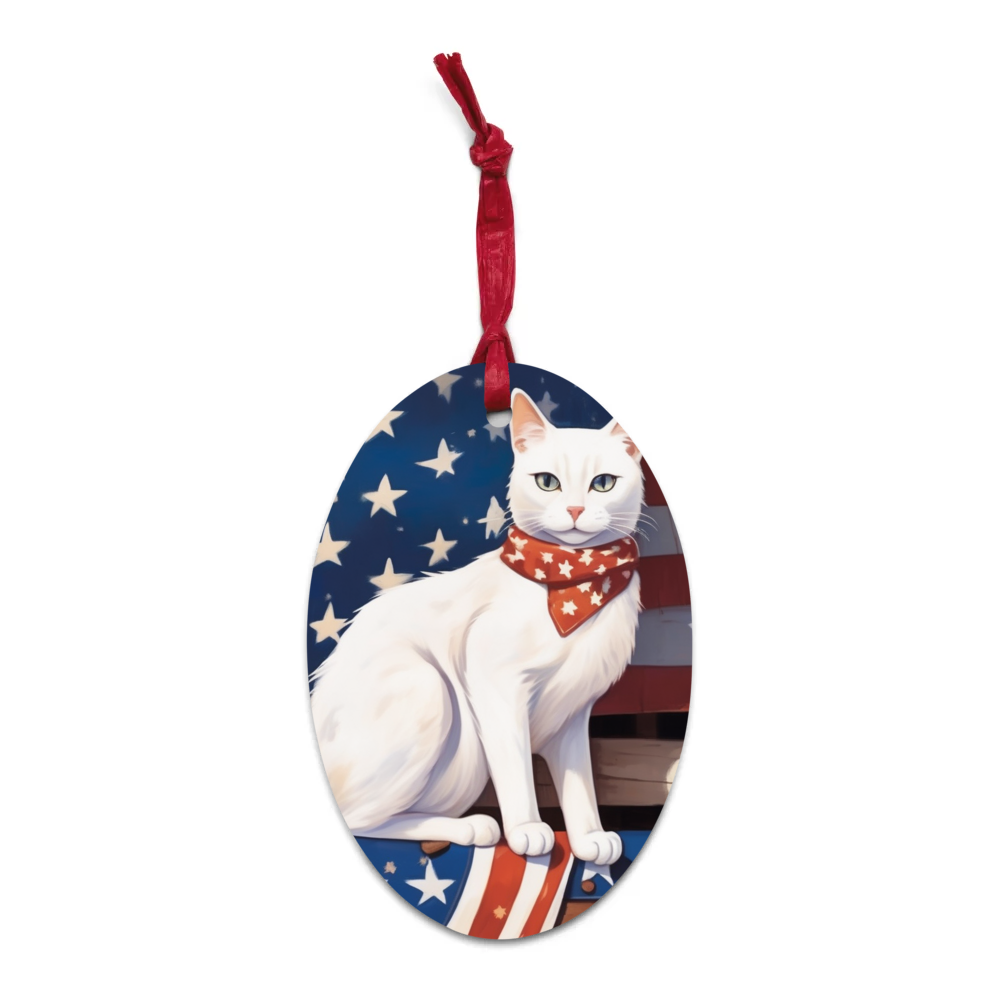 PugMug Custom White Companion Cat Wooden Ornament