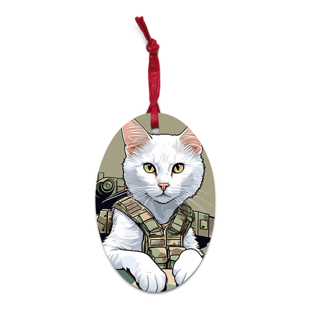 PugMug Custom White Companion Cat Wooden Ornament