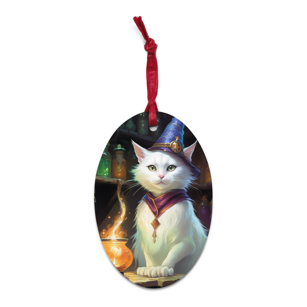 PugMug Custom White Companion Cat Wooden Ornament