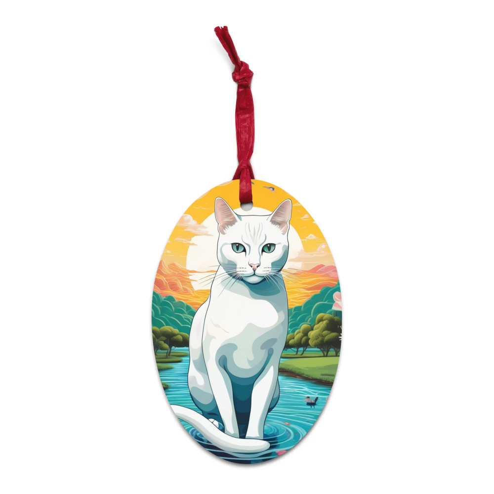 PugMug Custom White Companion Cat Wooden Ornament