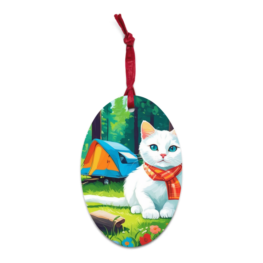 PugMug Custom White Companion Cat Wooden Ornament