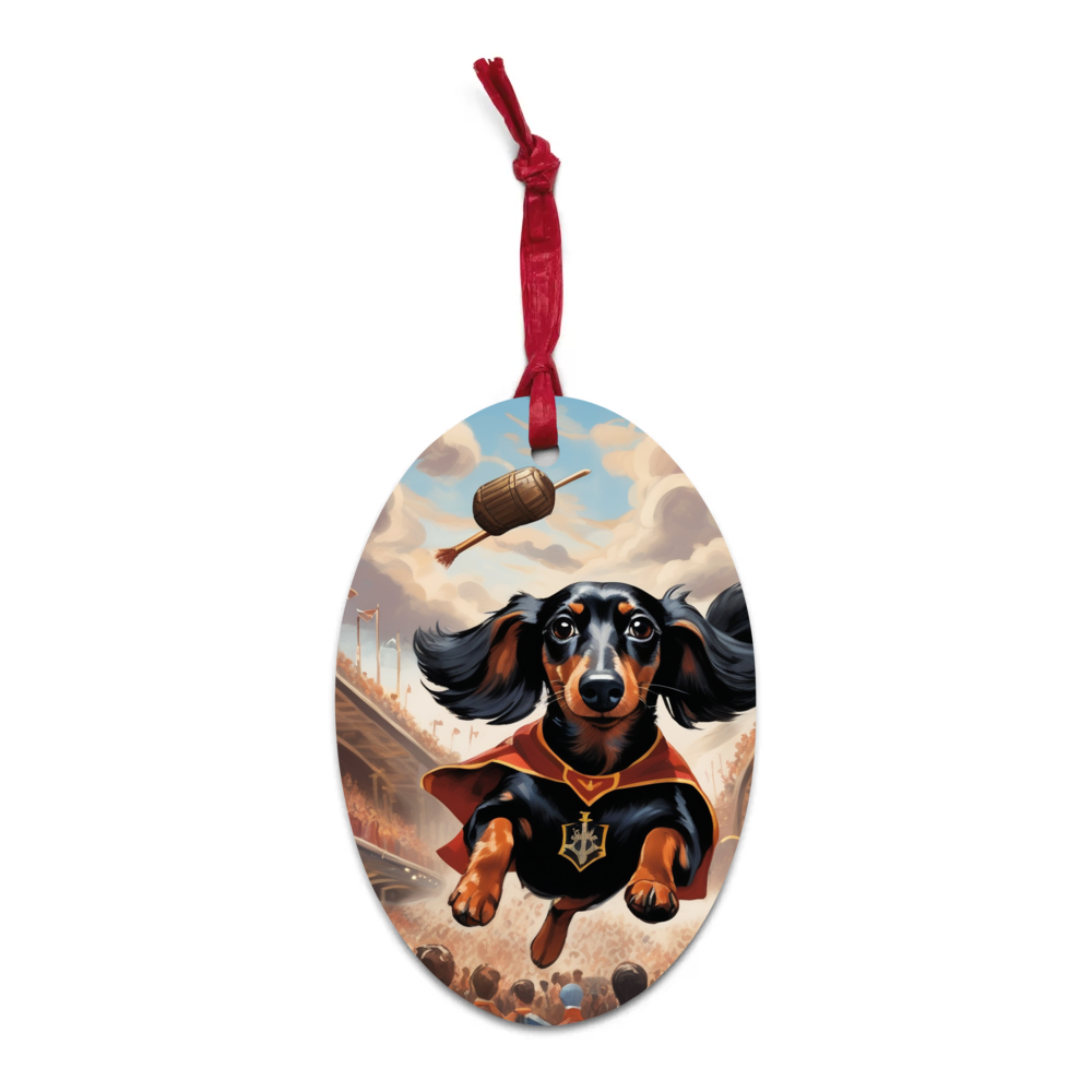 PugMug Custom Black Dachshund Wooden Ornament