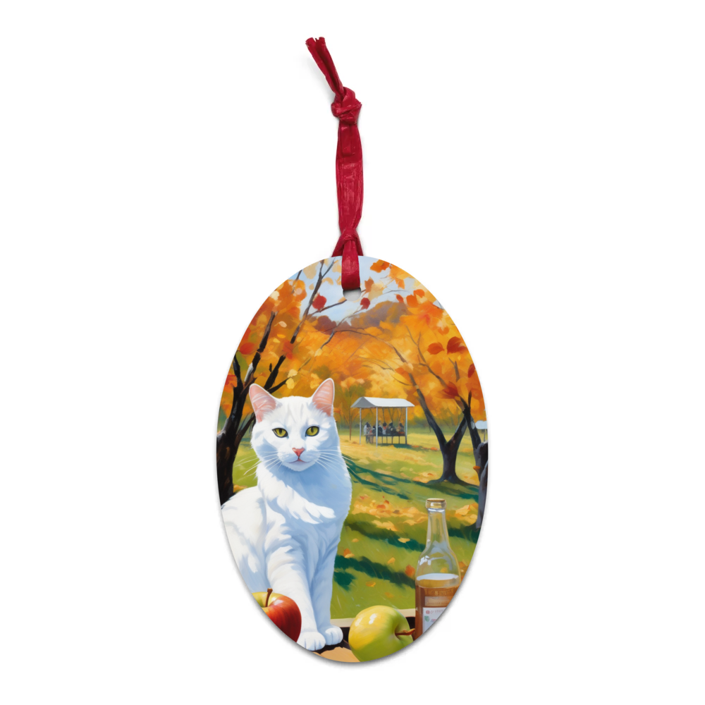 PugMug Custom White Companion Cat Wooden Ornament