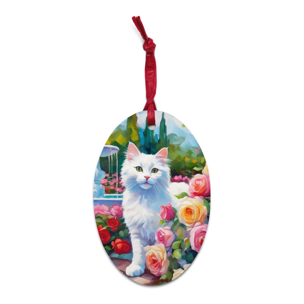 PugMug Custom White Companion Cat Wooden Ornament