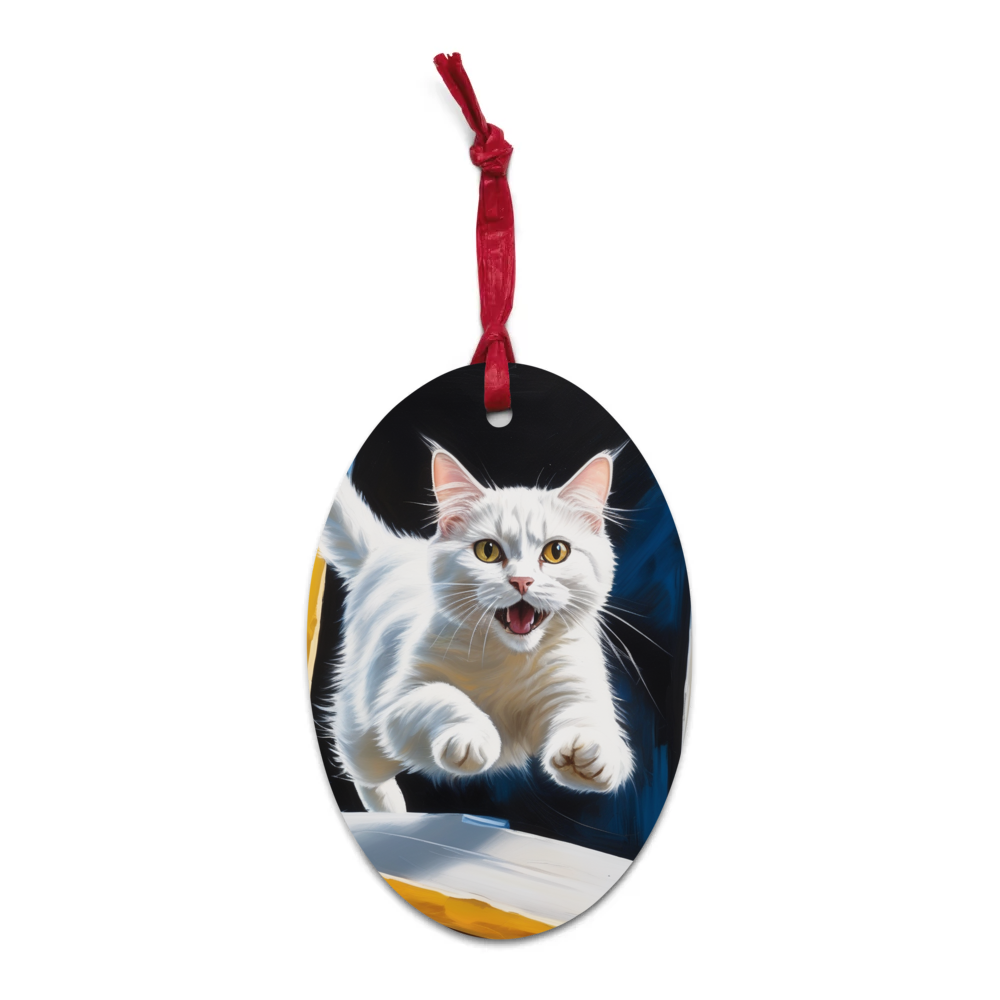 PugMug Custom White Companion Cat Wooden Ornament