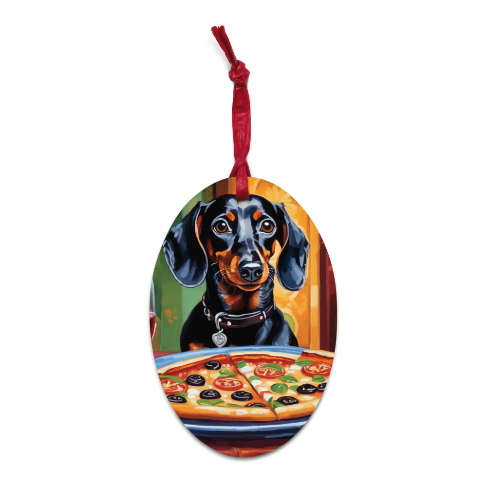 PugMug Custom Black Dachshund Wooden Ornament