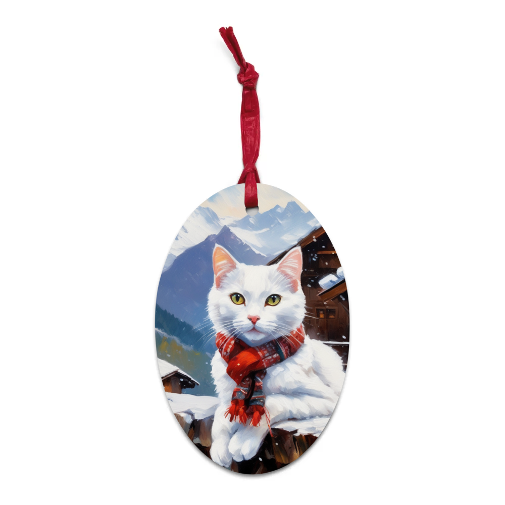 PugMug Custom White Companion Cat Wooden Ornament
