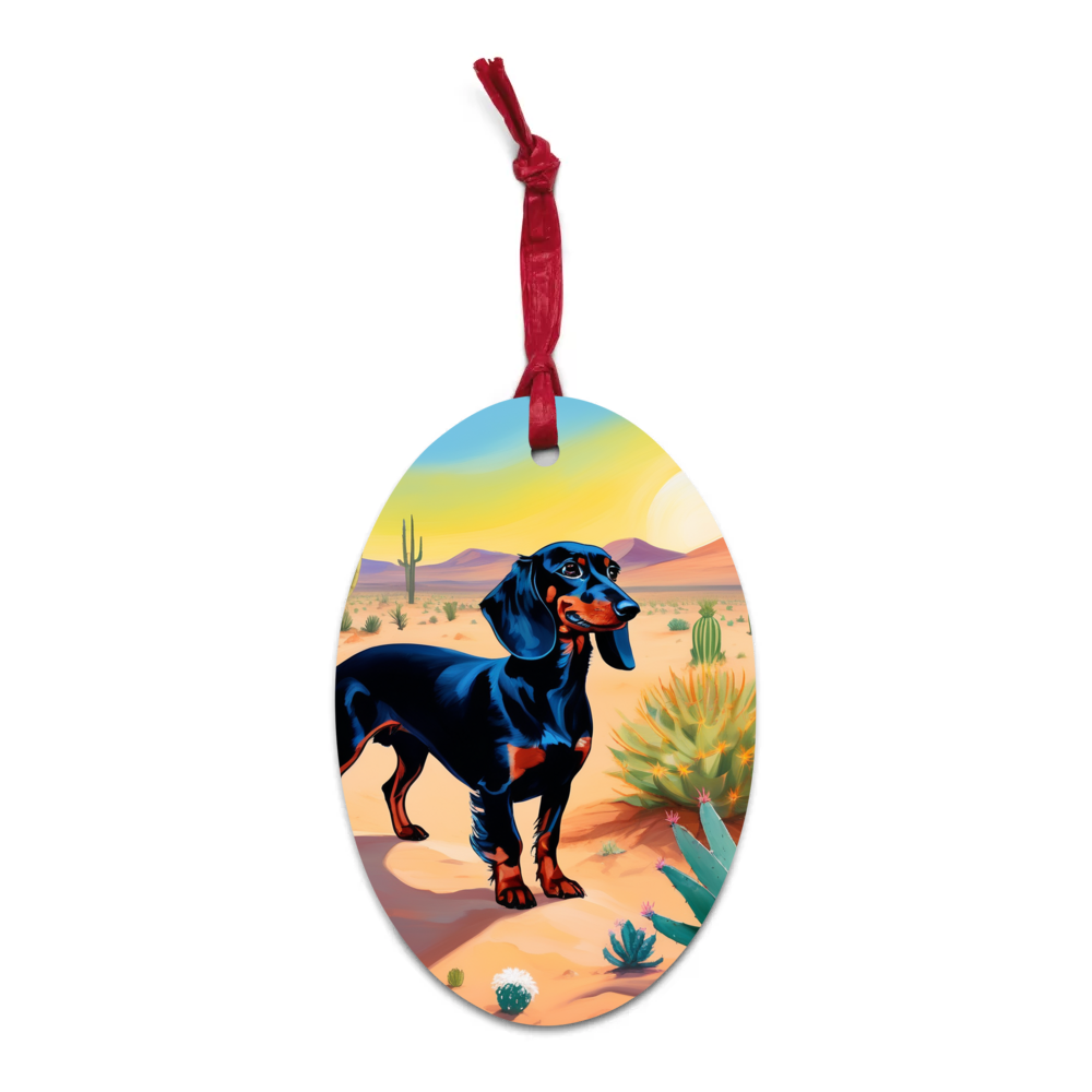 PugMug Custom Black Dachshund Wooden Ornament