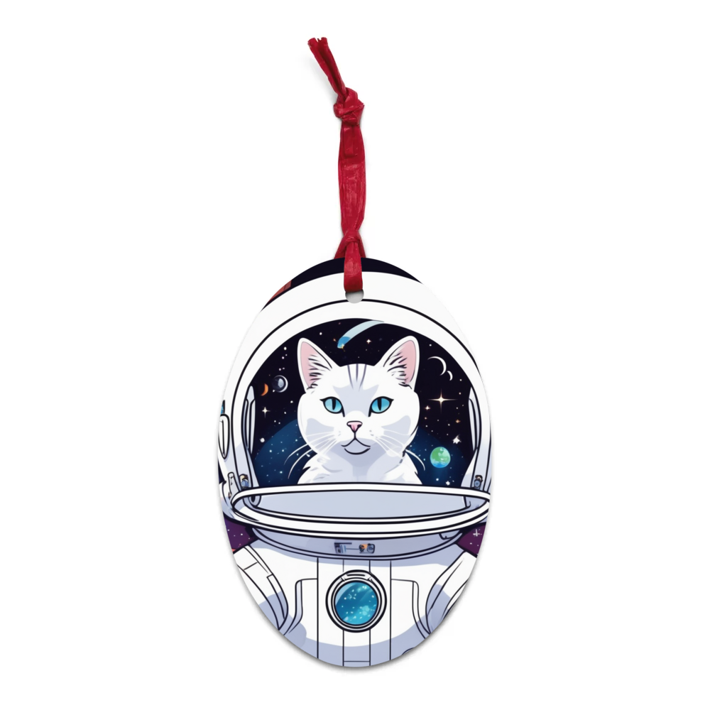 PugMug Custom White Companion Cat Wooden Ornament