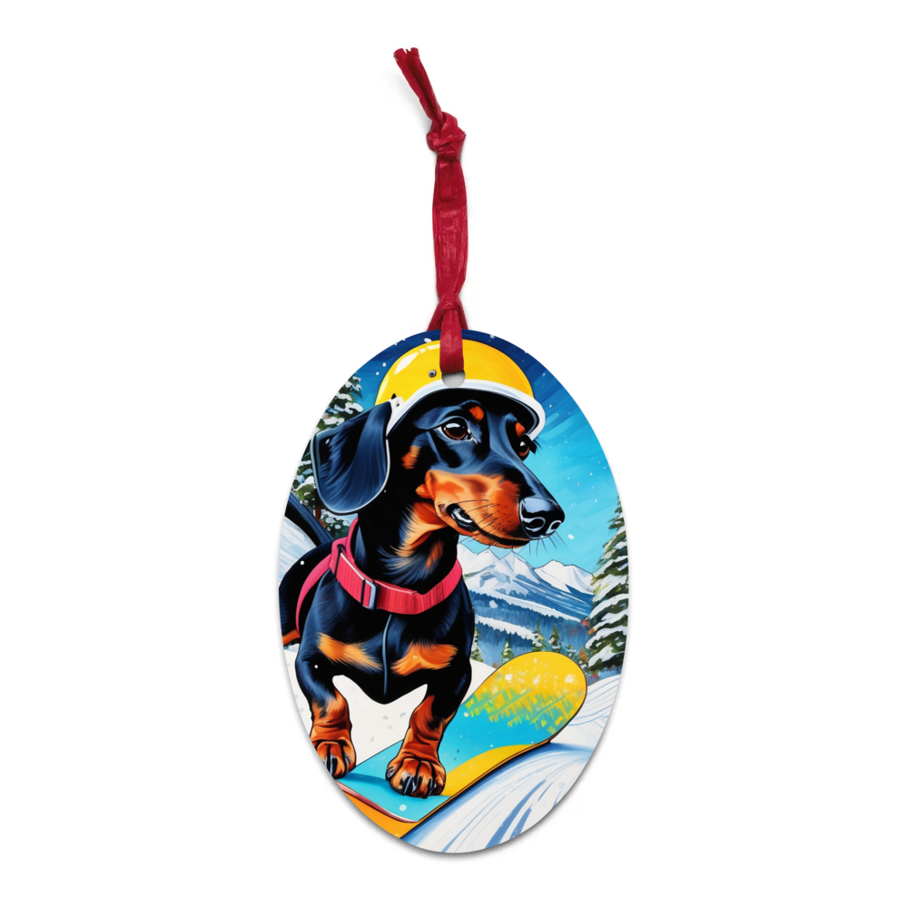 PugMug Custom Black Dachshund Wooden Ornament
