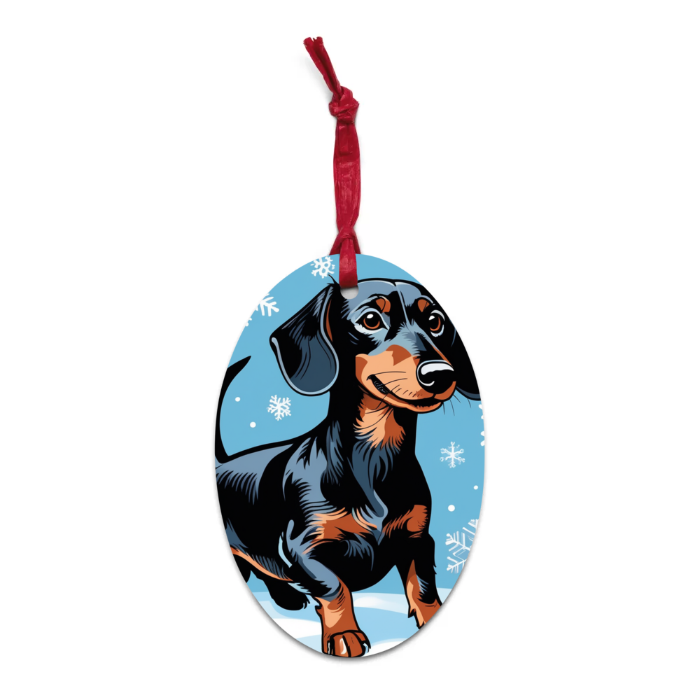 PugMug Custom Black Dachshund Wooden Ornament