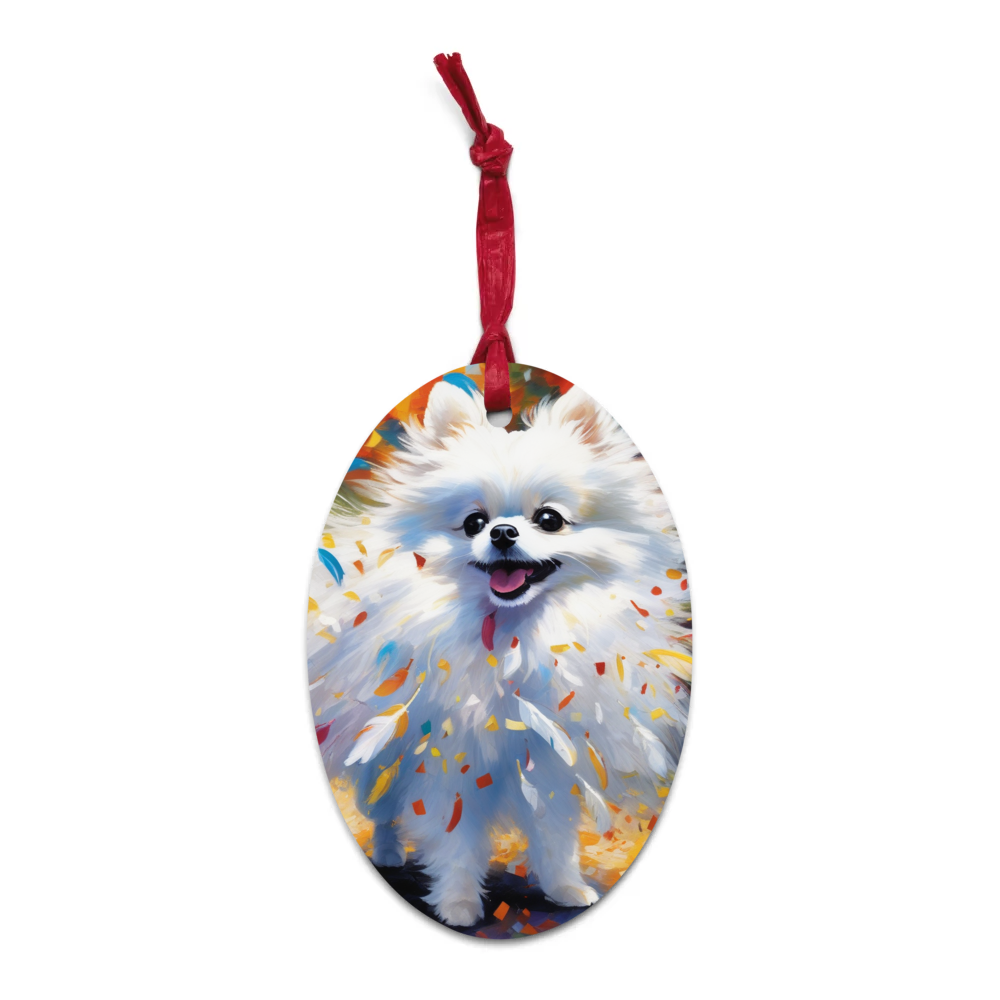 PugMug Custom White Pomeranian Wooden Ornament