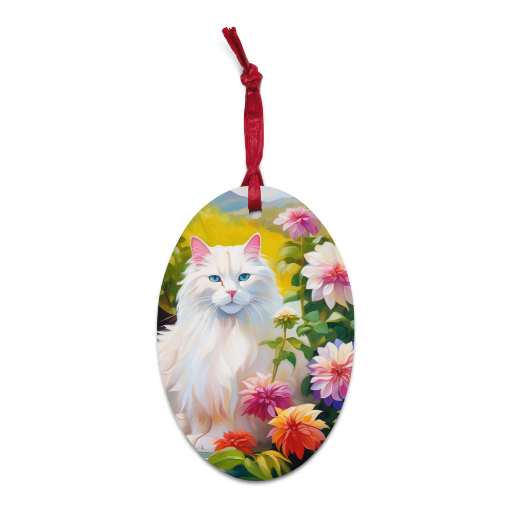 PugMug Custom White Companion Cat Wooden Ornament