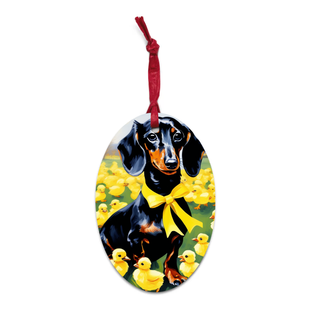 PugMug Custom Black Dachshund Wooden Ornament