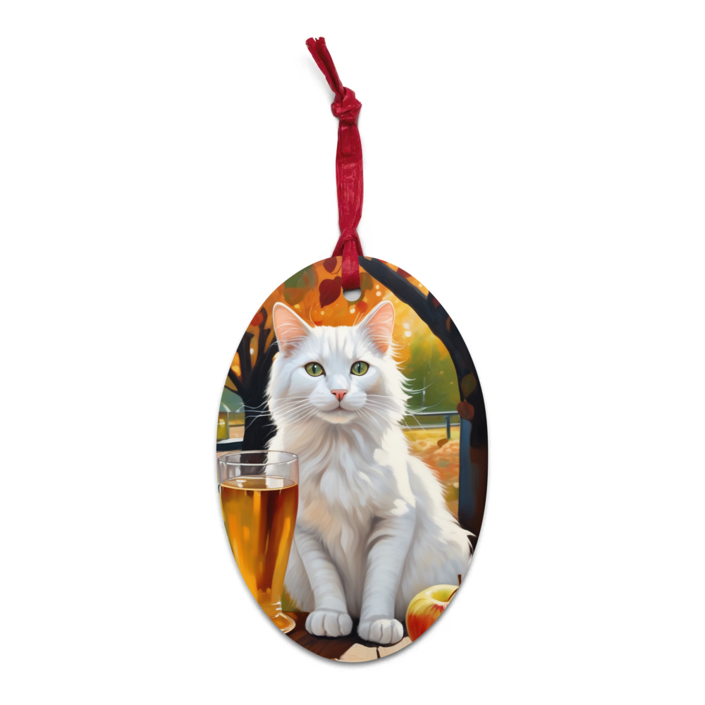 PugMug Custom White Companion Cat Wooden Ornament